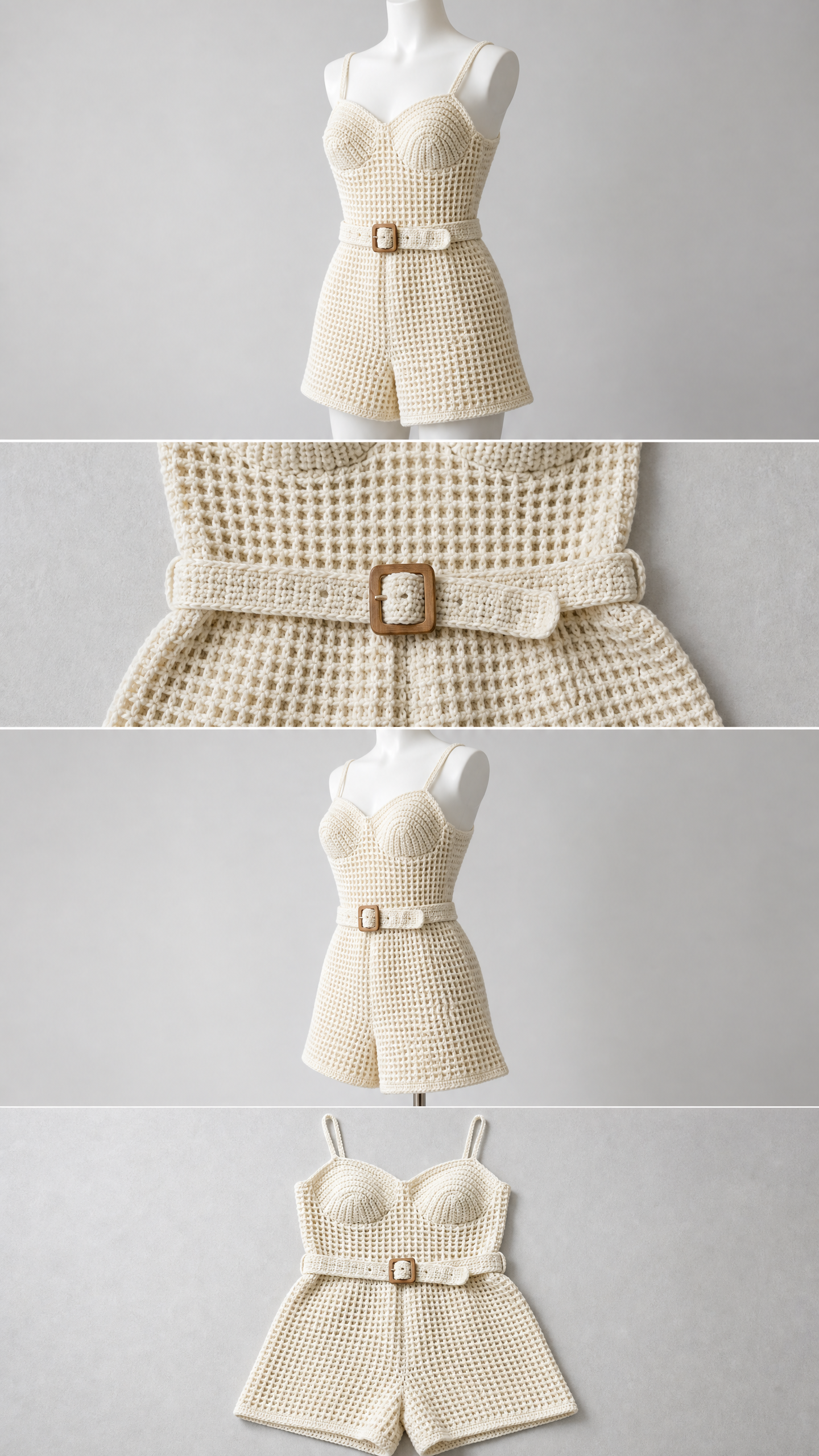 Cream Belted Crochet Romper Free Crochet Pattern