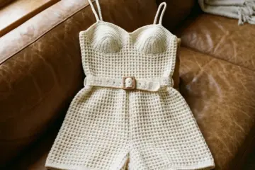 Cream Belted Crochet Romper Free Crochet Pattern