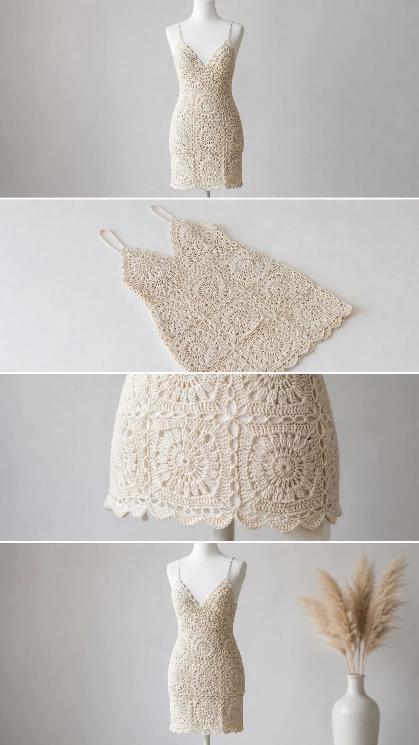 Cream Granny Square Mini Dress Free Crochet Pattern