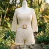 Cream Openwork Belted Romper Free Crochet Pattern