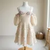 Cream Tiered Lace Puff Sleeve Dress Free Crochet Pattern