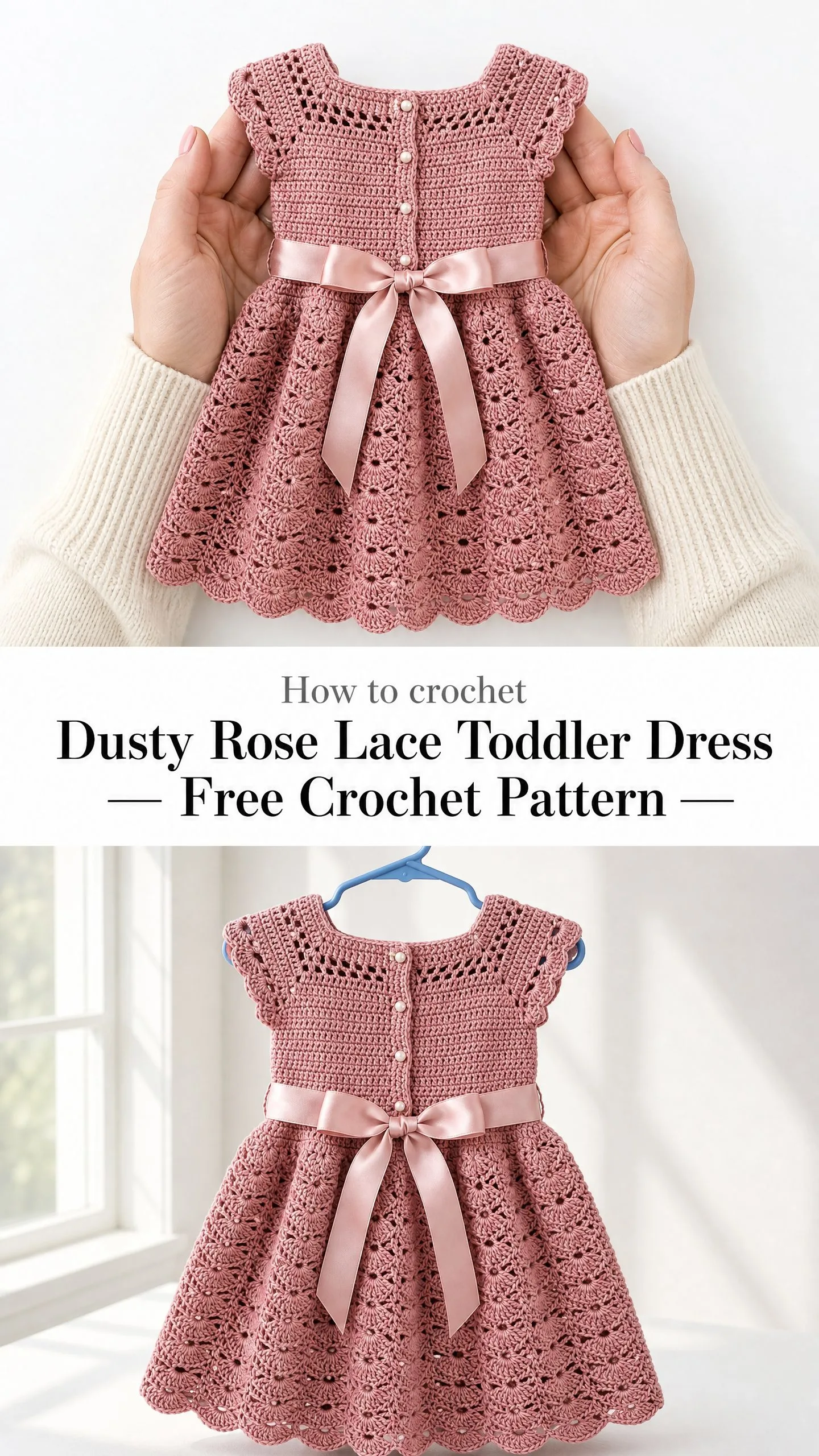 Dusty Rose Lace Toddler Dress Free Crochet Pattern