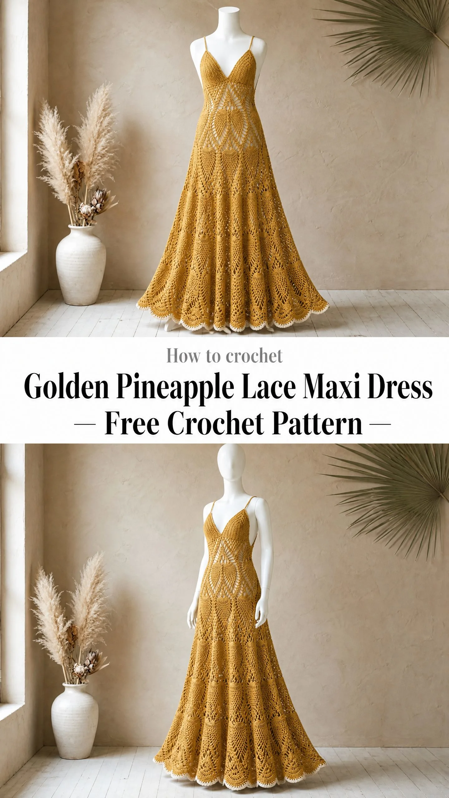 Golden Pineapple Lace Maxi Dress Free Crochet Pattern