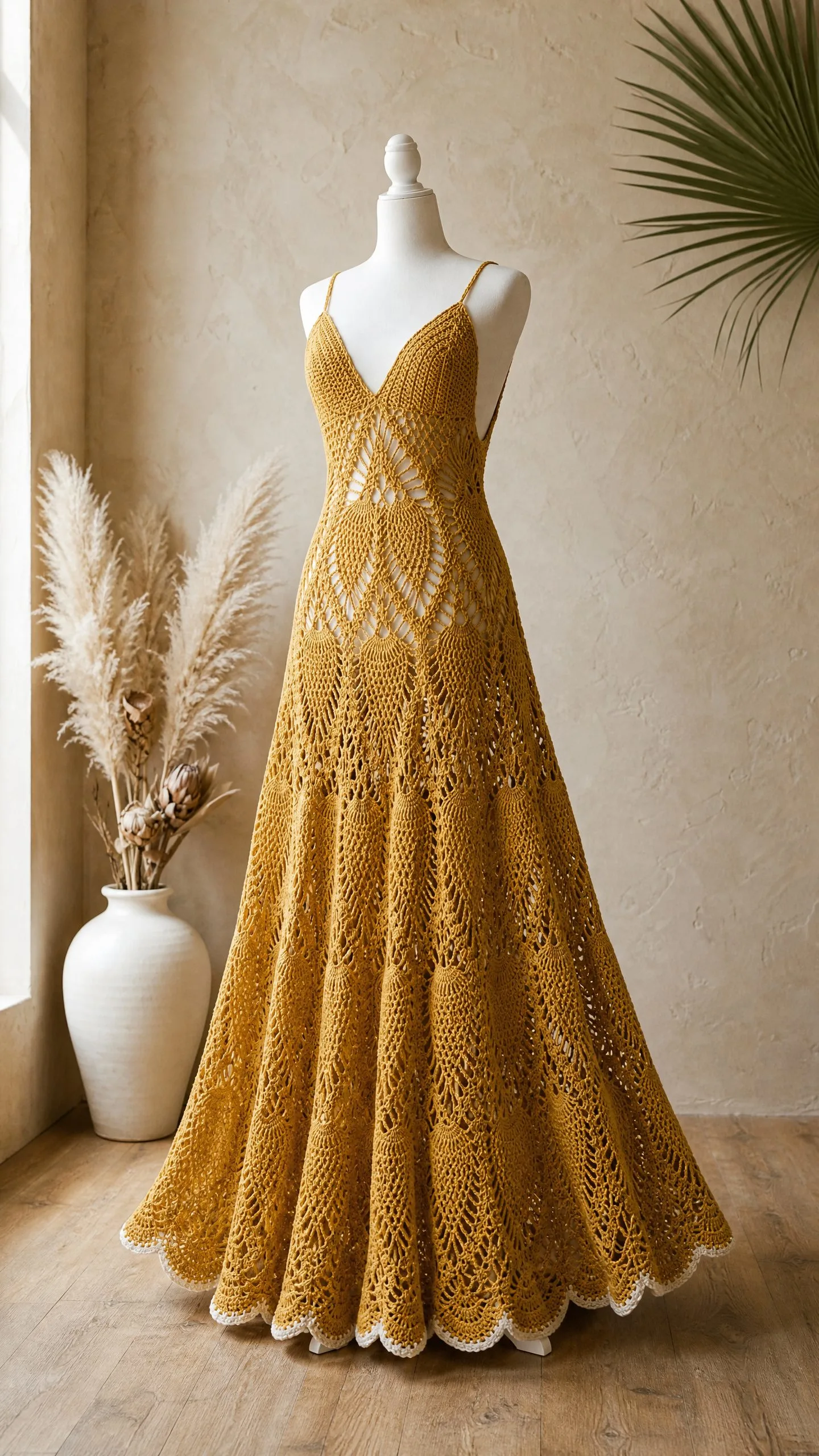 Golden Pineapple Lace Maxi Dress Free Crochet Pattern