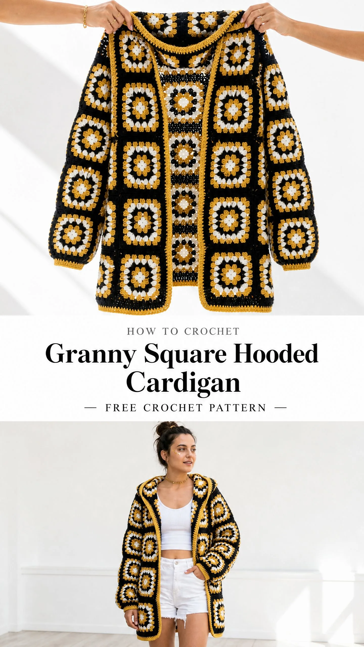 Granny Square Hooded Cardigan Free Crochet Pattern