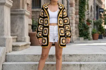 Granny Square Hooded Cardigan Free Crochet Pattern