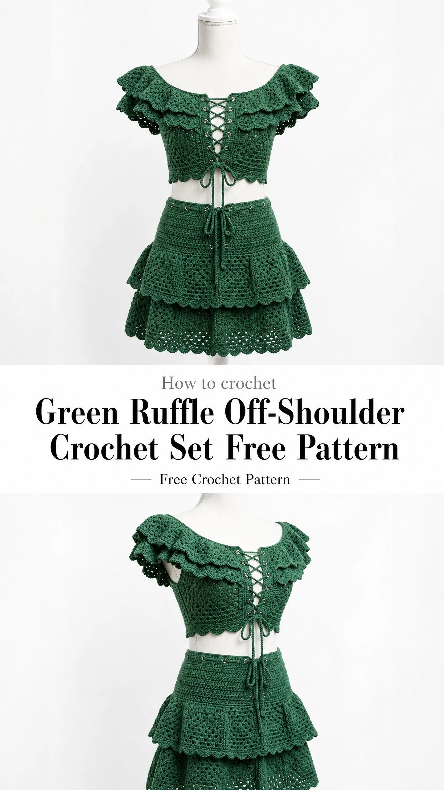 Green Ruffle Off-Shoulder Crochet Set Free Pattern
