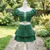 Green Ruffle Off-Shoulder Crochet Set Free Pattern