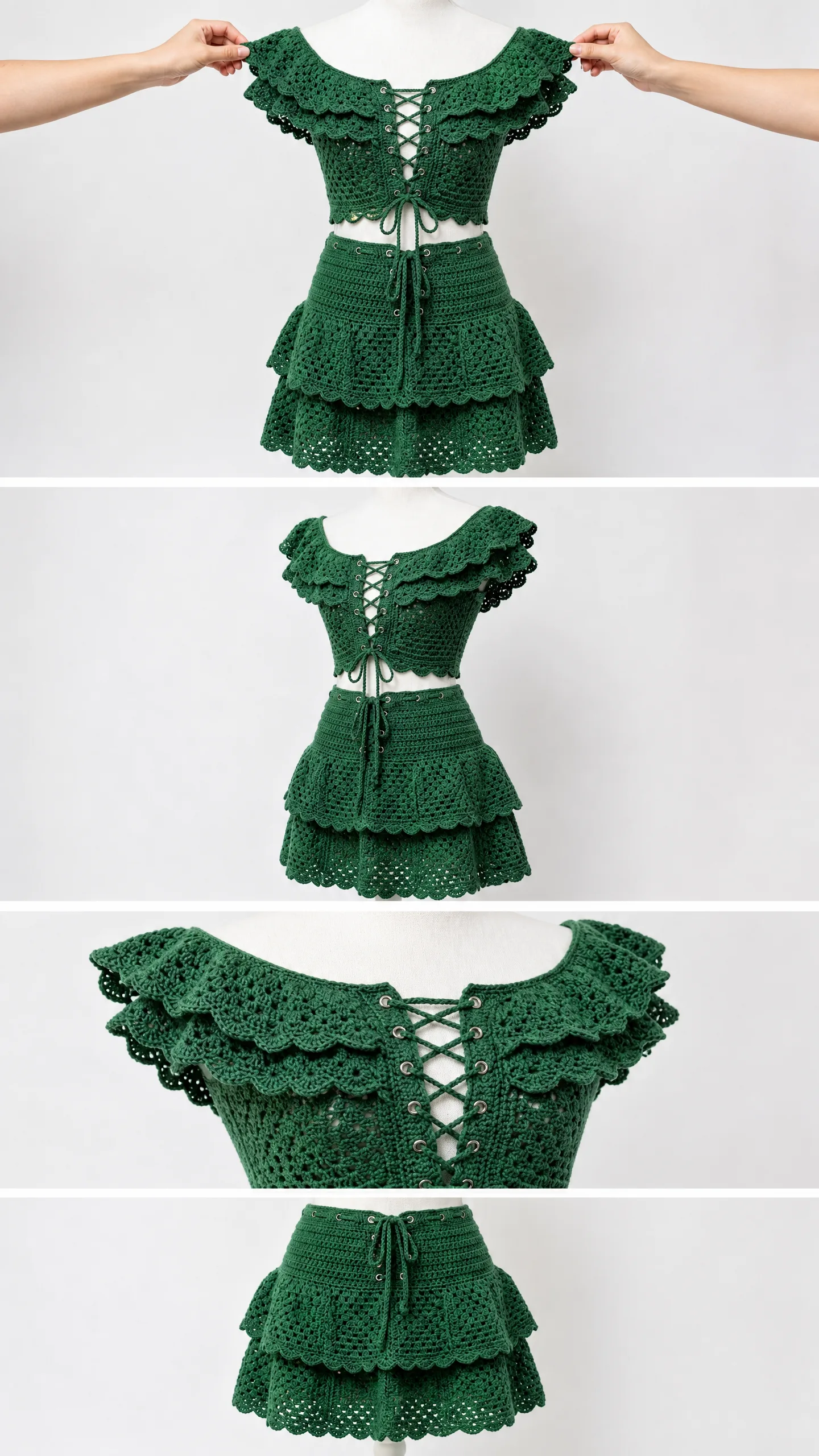 Green Ruffle Off-Shoulder Crochet Set Free Pattern
