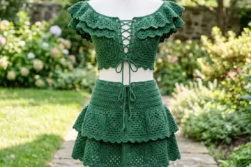 Green Ruffle Off-Shoulder Crochet Set Free Pattern
