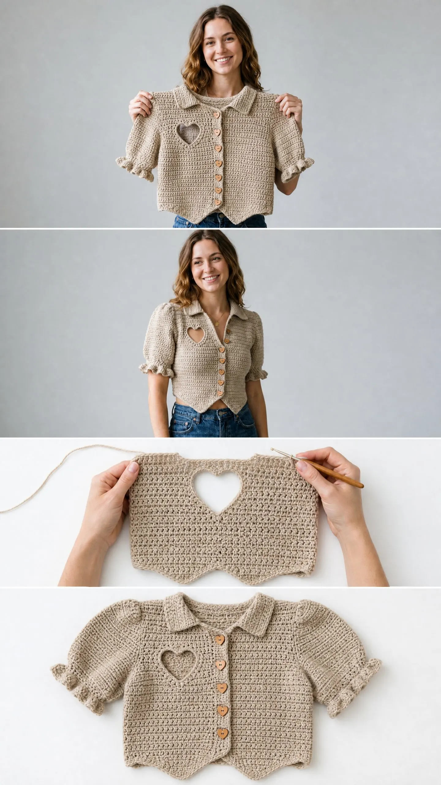 Heart Cutout Crochet Cardigan Free Crochet Pattern