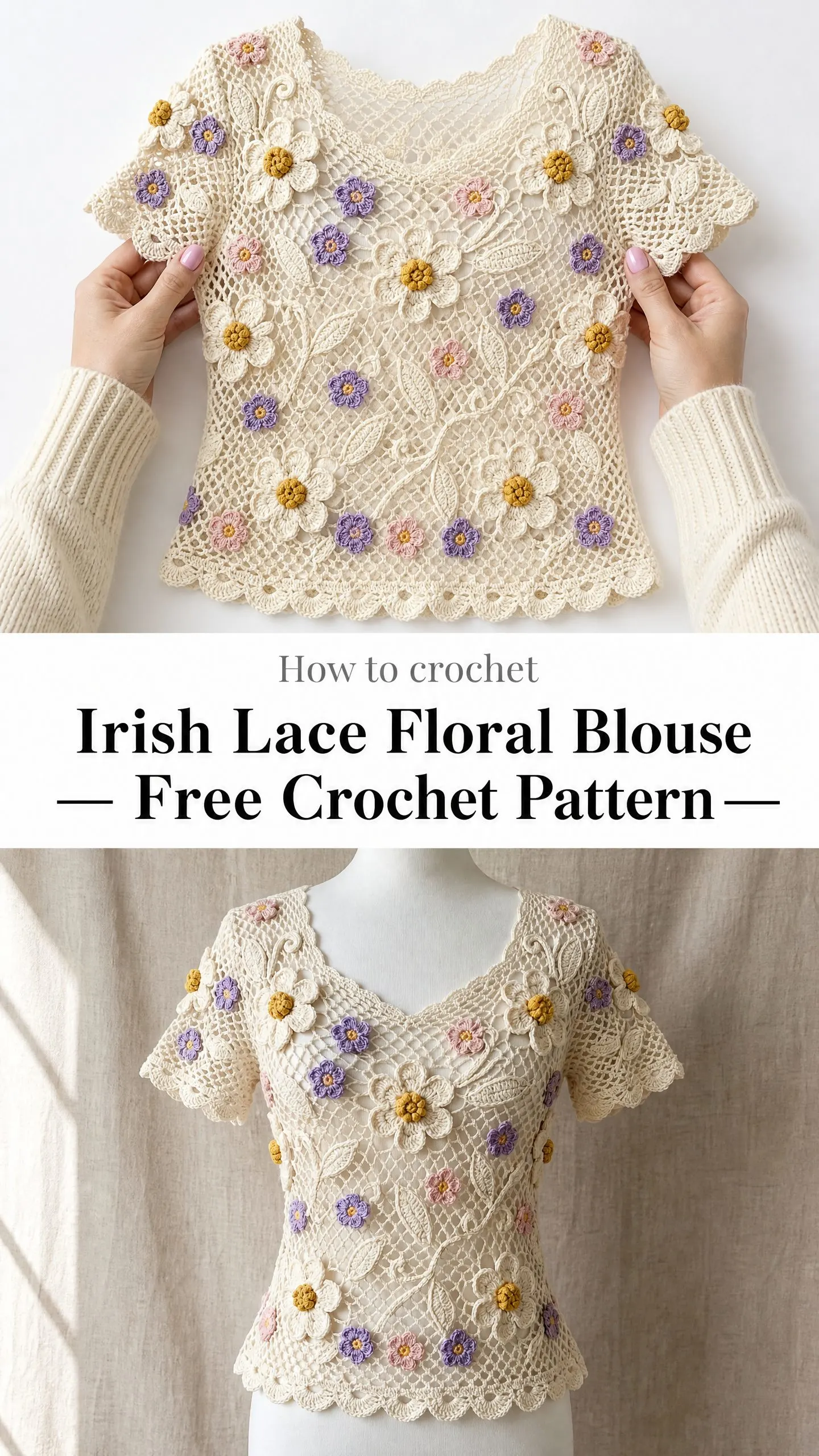 Irish Lace Floral Blouse Free Crochet Pattern