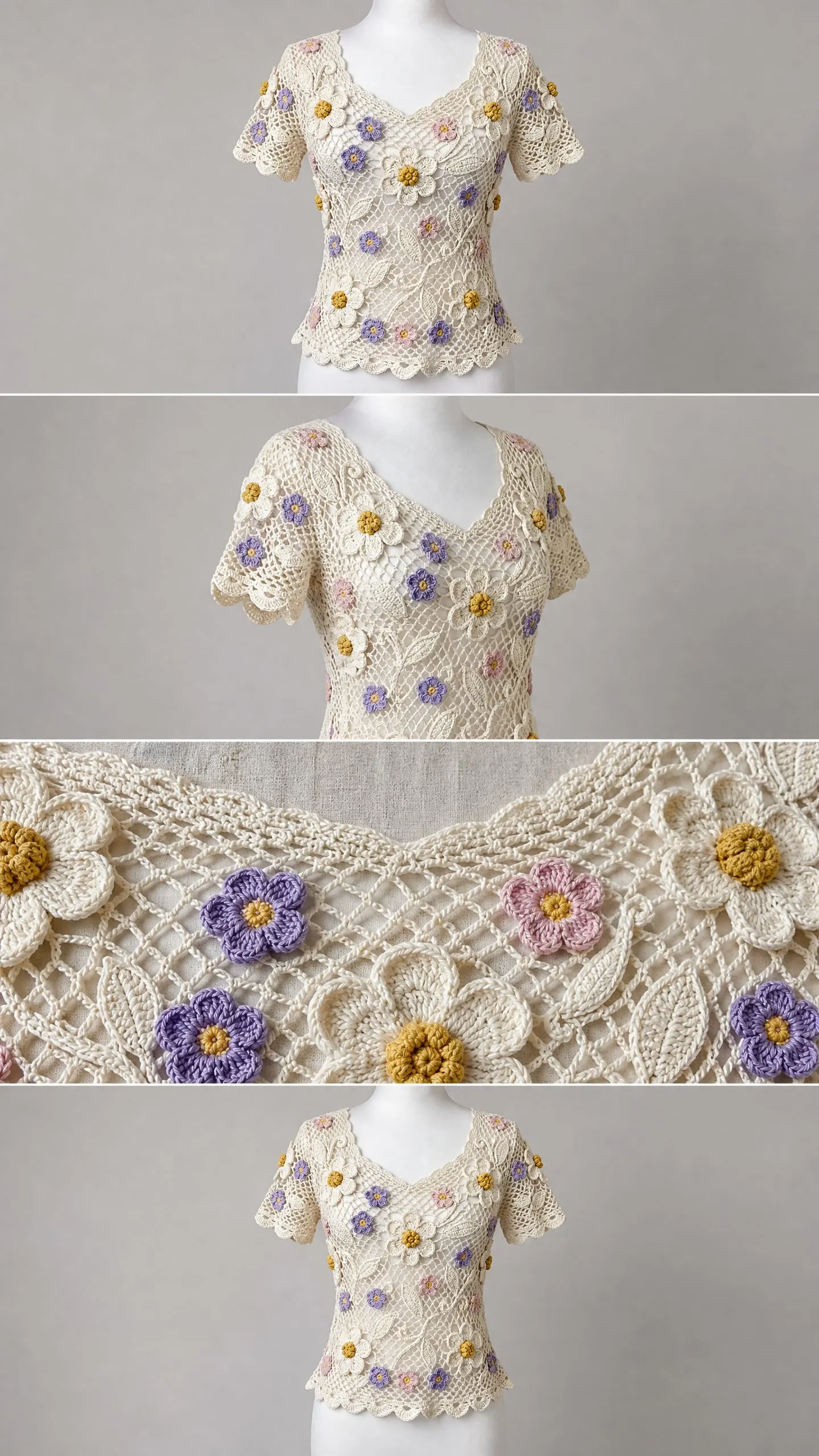 Irish Lace Floral Blouse Free Crochet Pattern
