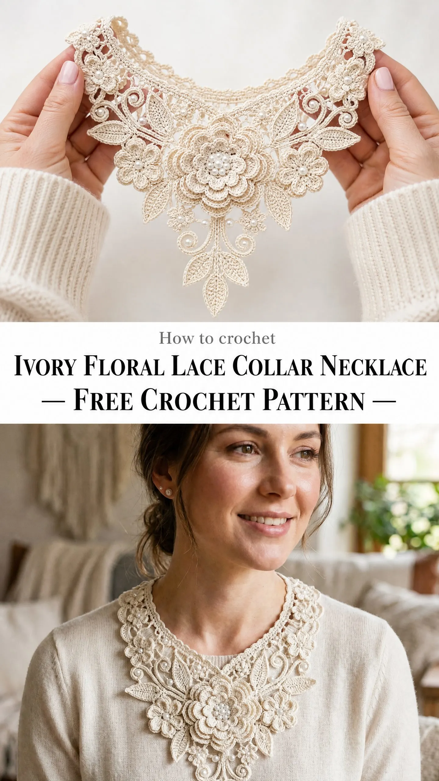 Ivory Floral Lace Collar Necklace Free Crochet Pattern