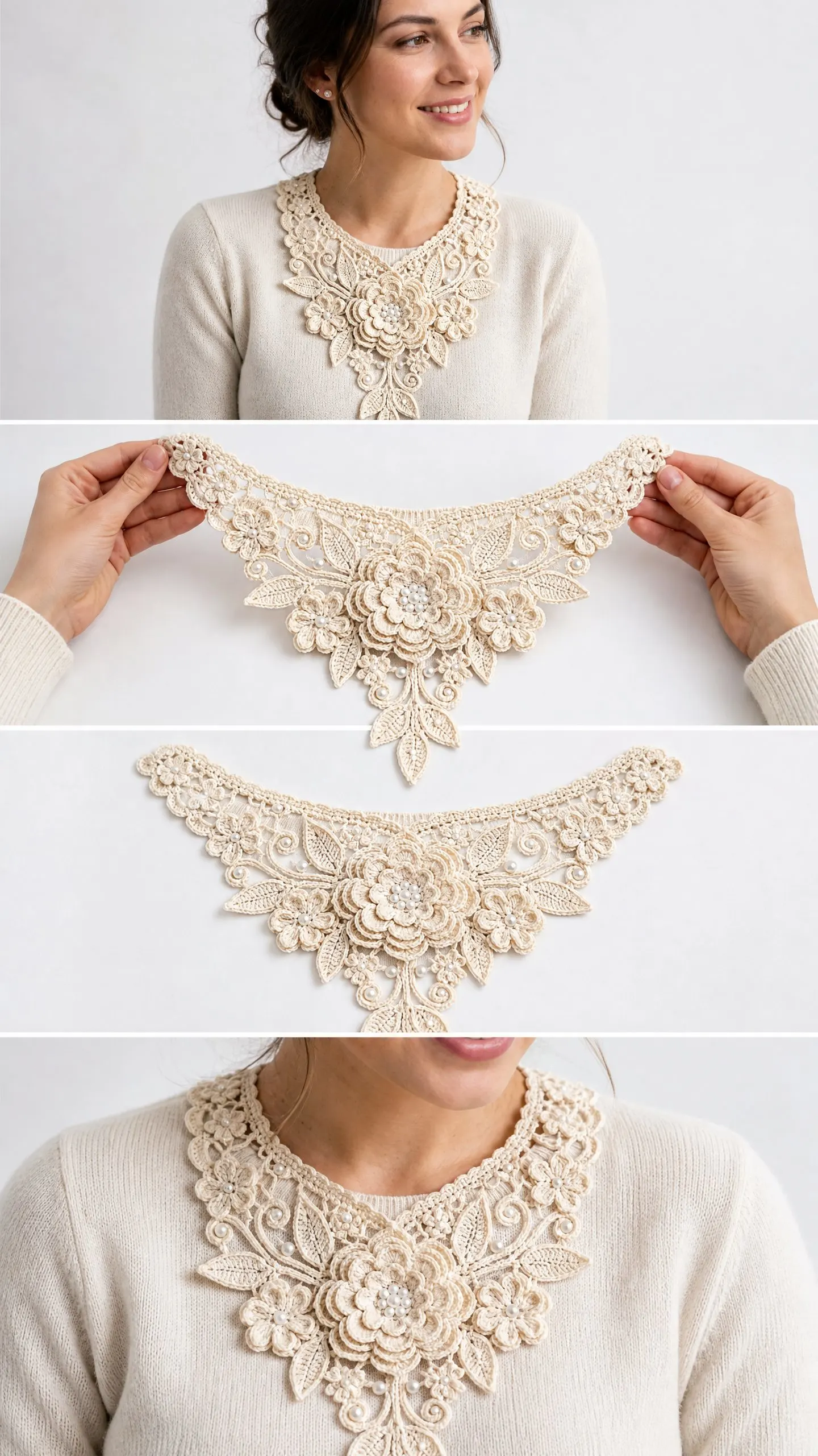 Ivory Floral Lace Collar Necklace Free Crochet Pattern