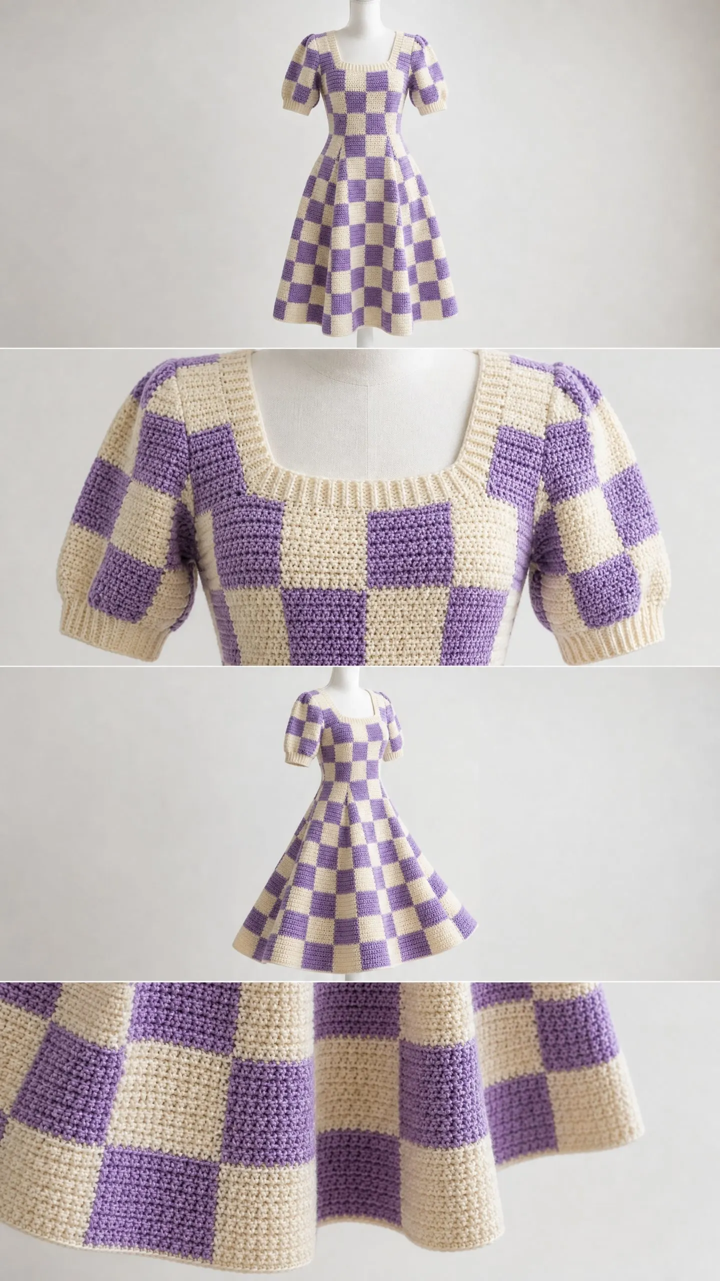 Lavender Checkered Crochet Dress Free Crochet Pattern