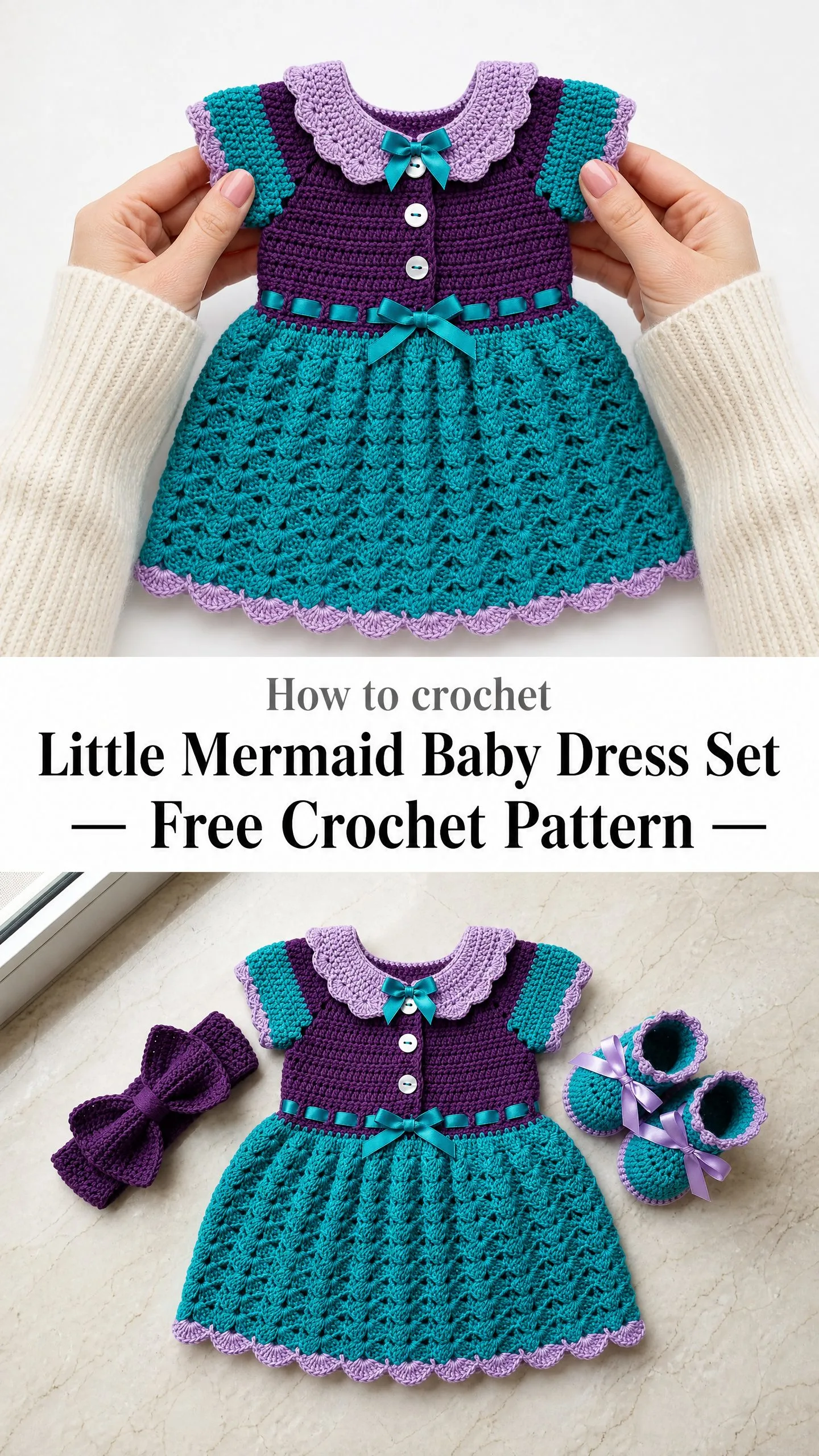 Little Mermaid Baby Dress Set Free Crochet Pattern