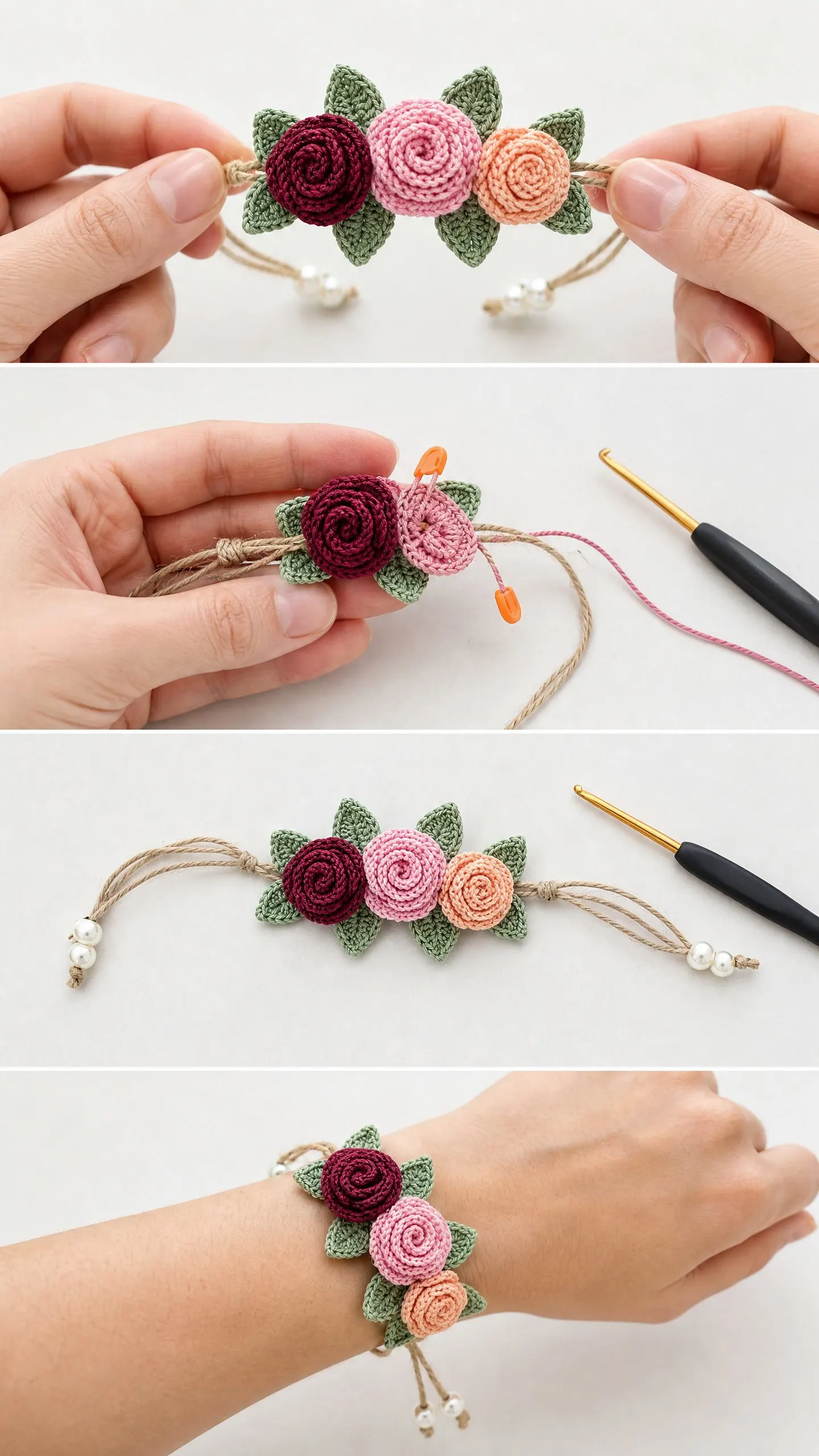 Mini Rose Garden Bracelet Free Crochet Pattern