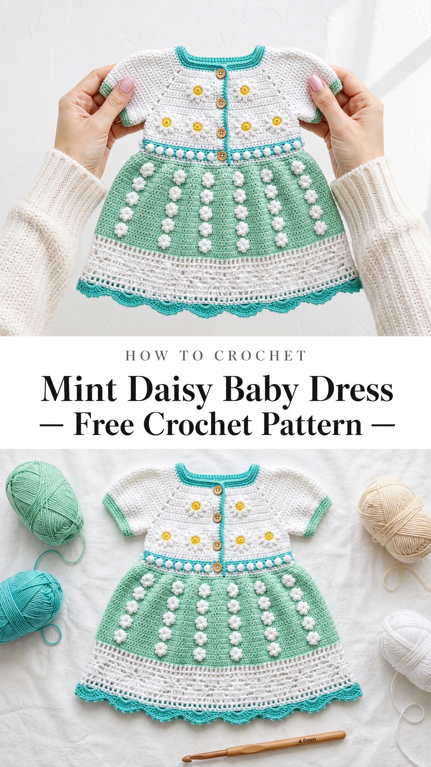 Mint Daisy Baby Dress Free Crochet Pattern
