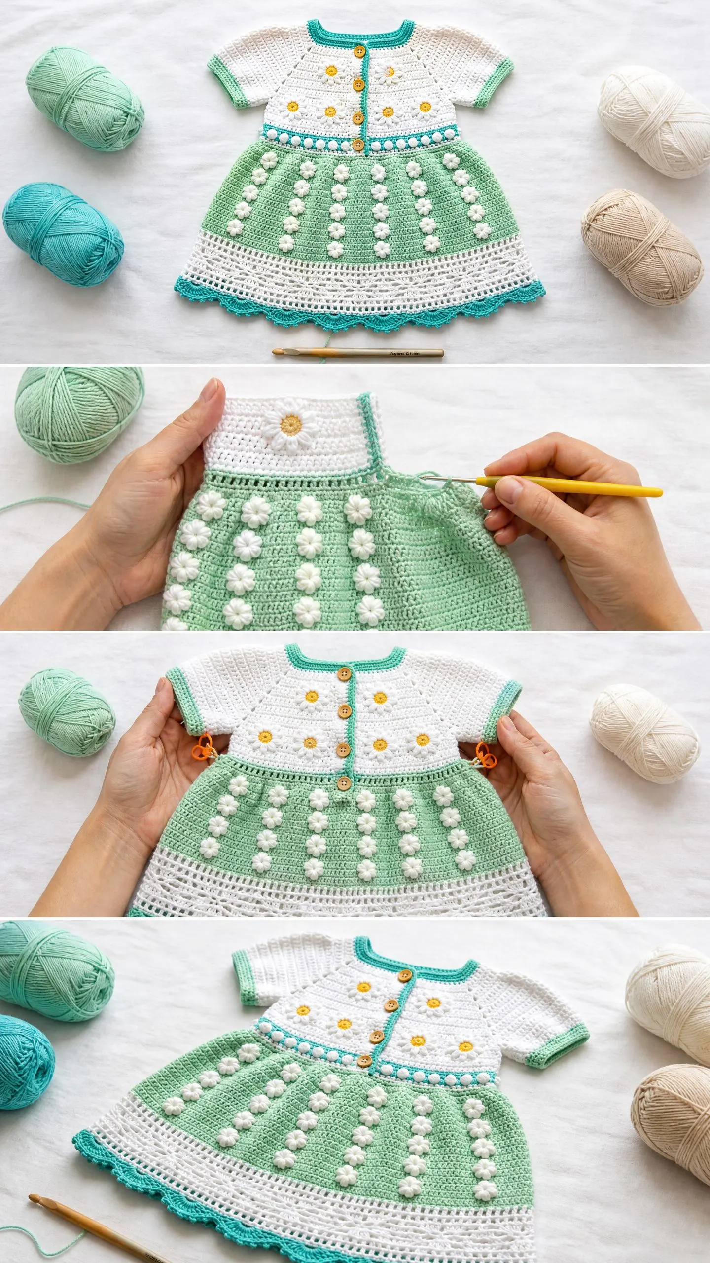 Mint Daisy Baby Dress Free Crochet Pattern
