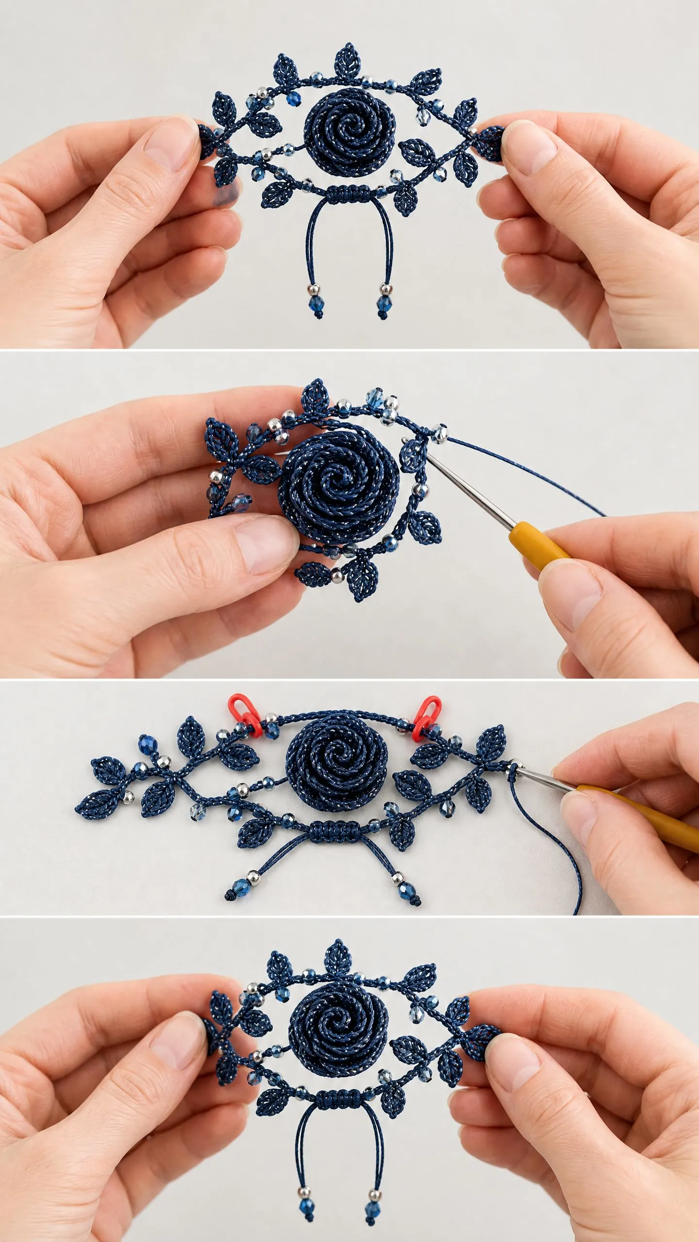Navy Rose Vine Bracelet Free Crochet Pattern
