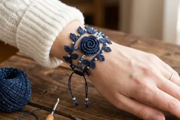 Navy Rose Vine Bracelet Free Crochet Pattern