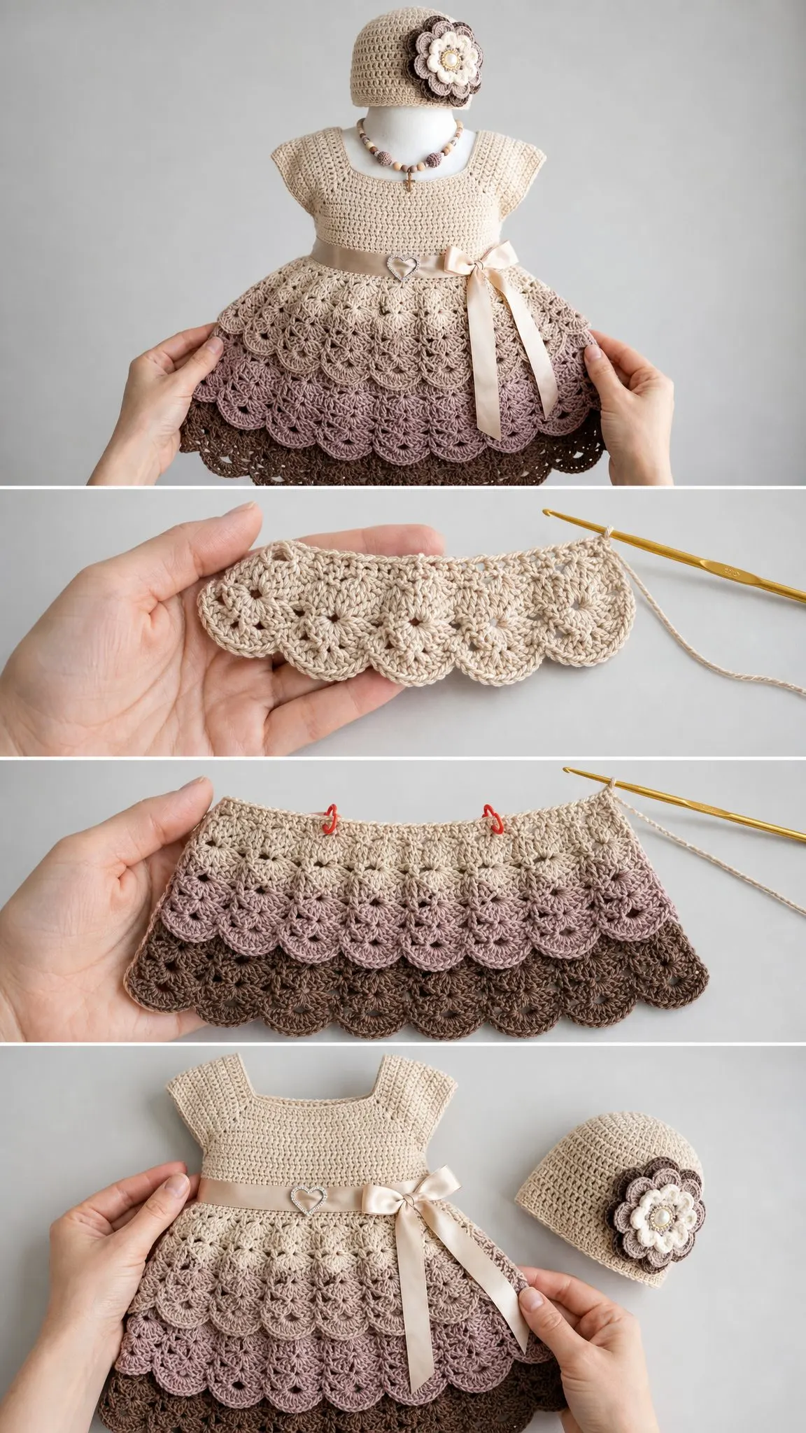 Ombré Baby Dress and Hat Set Free Crochet Pattern