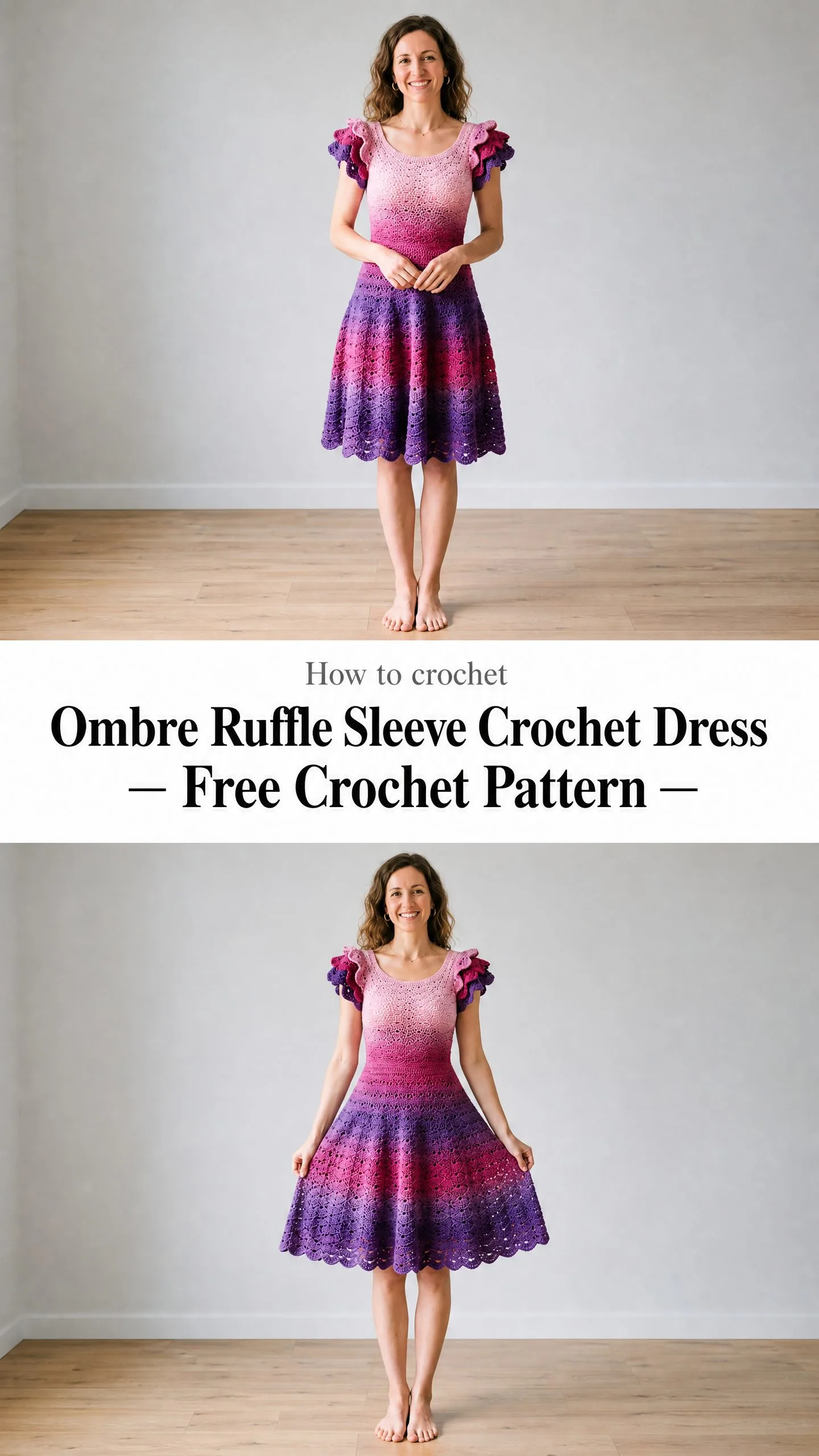 Ombre Ruffle Sleeve Crochet Dress Free Crochet Pattern