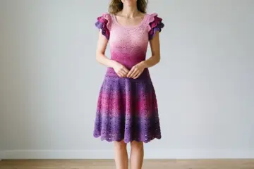 Ombre Ruffle Sleeve Crochet Dress Free Crochet Pattern