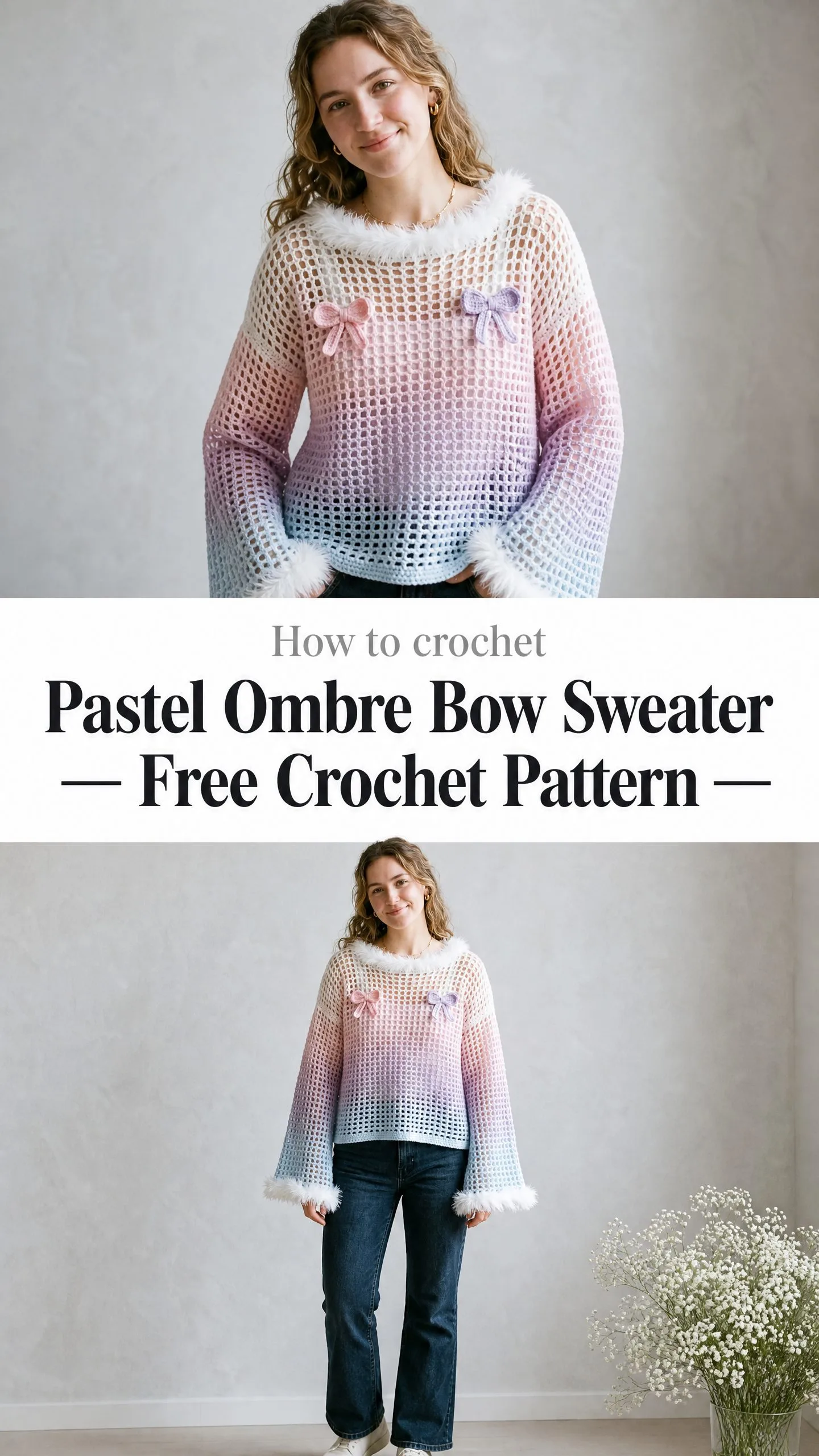 Pastel Ombre Bow Sweater Free Crochet Pattern