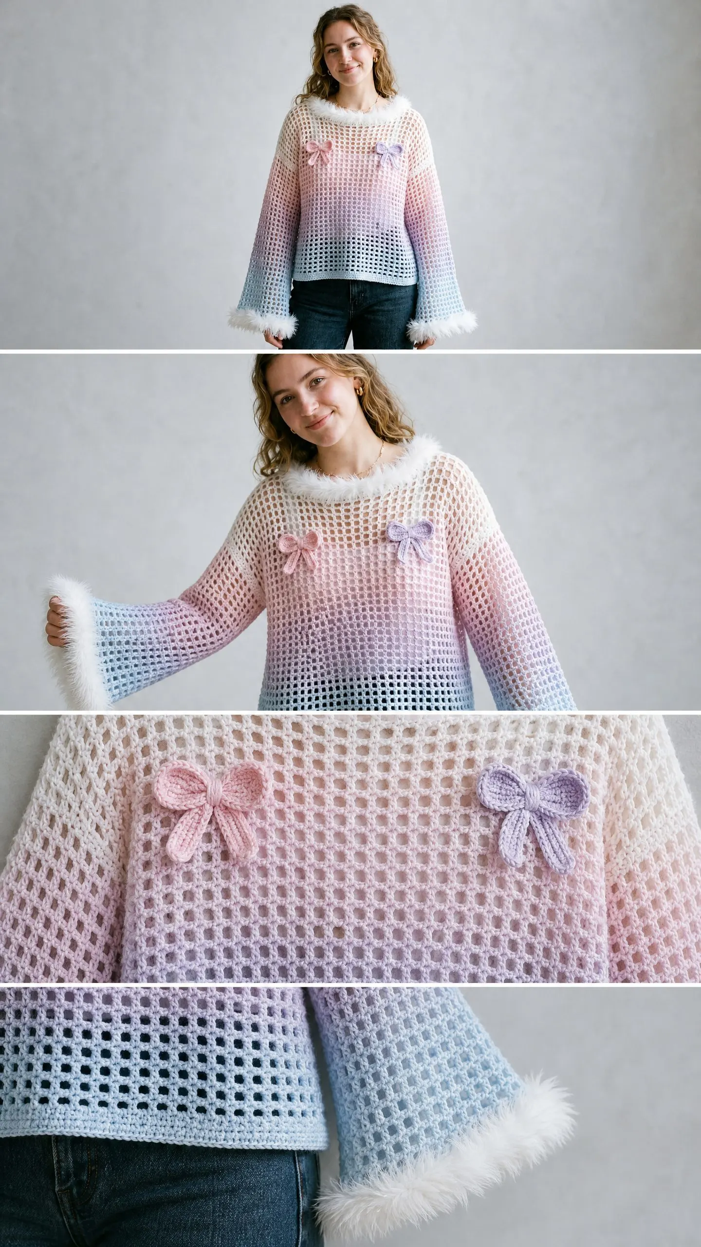 Pastel Ombre Bow Sweater Free Crochet Pattern