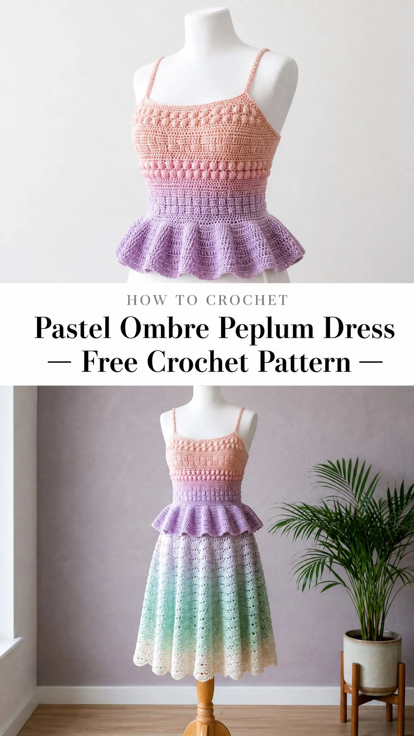 Pastel Ombre Peplum Dress Free Crochet Pattern
