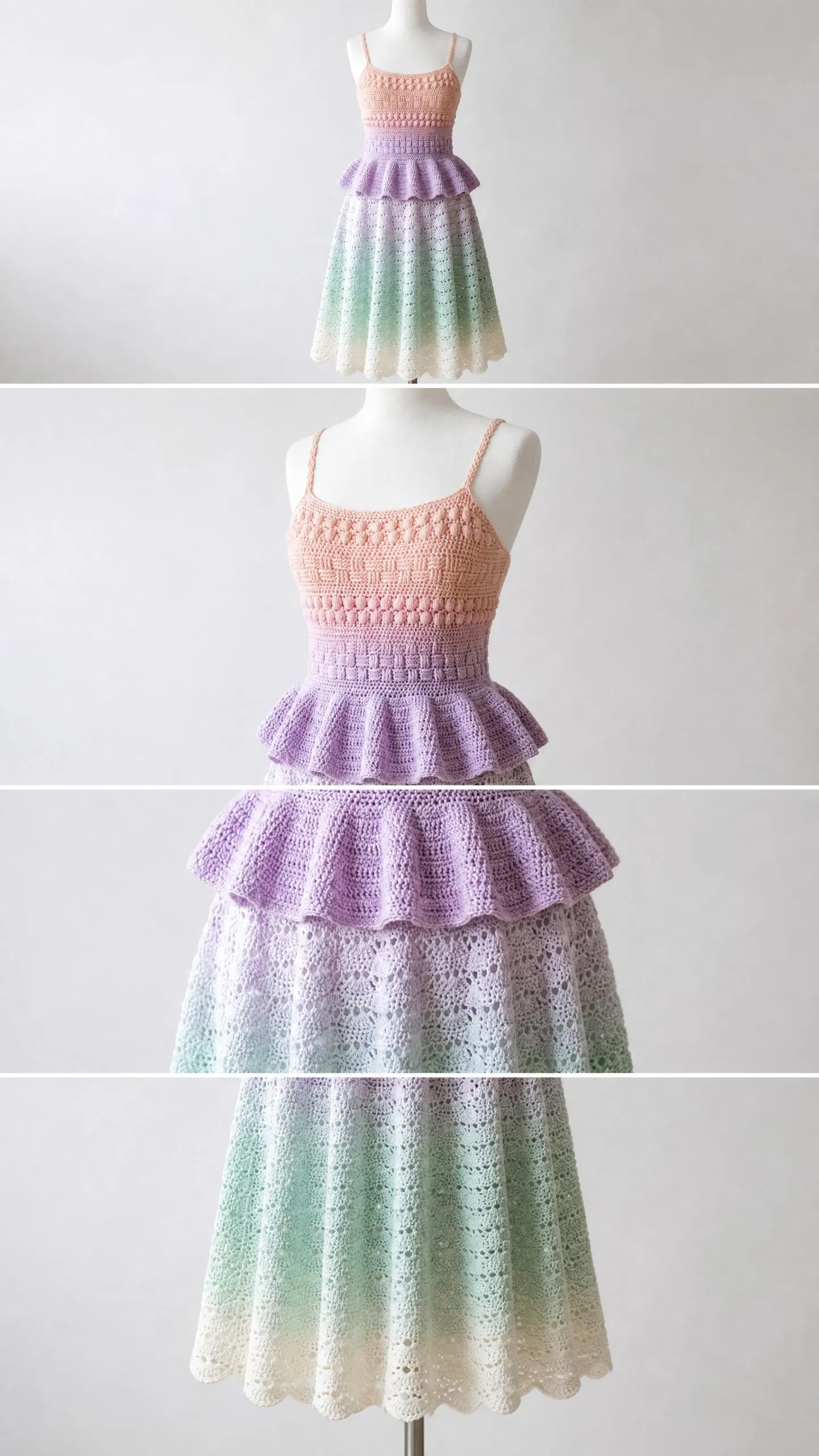Pastel Ombre Peplum Dress Free Crochet Pattern