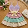 Pastel Rainbow Tiered Bow Dress Free Crochet Pattern