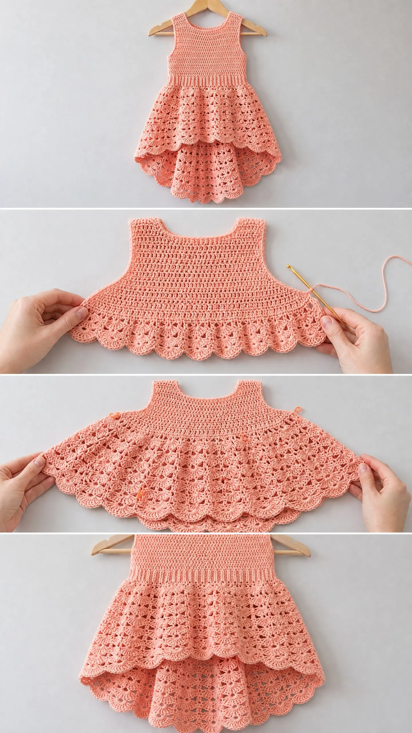 Peach High-Low Girls Dress Free Crochet Pattern