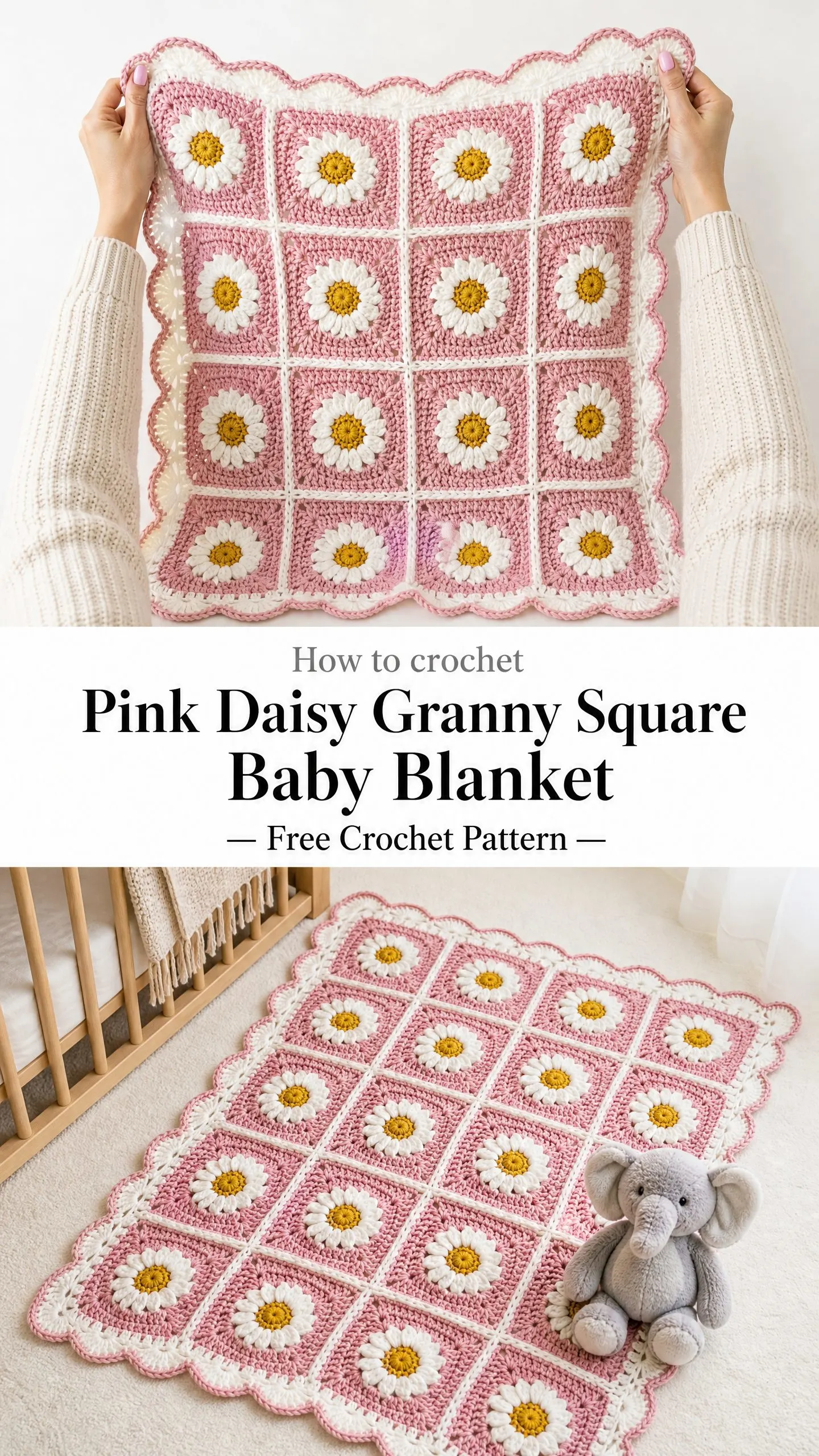 Pink Daisy Granny Square Baby Blanket Free Crochet Pattern