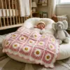 Pink Daisy Granny Square Baby Blanket Free Crochet Pattern