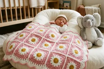 Pink Daisy Granny Square Baby Blanket Free Crochet Pattern