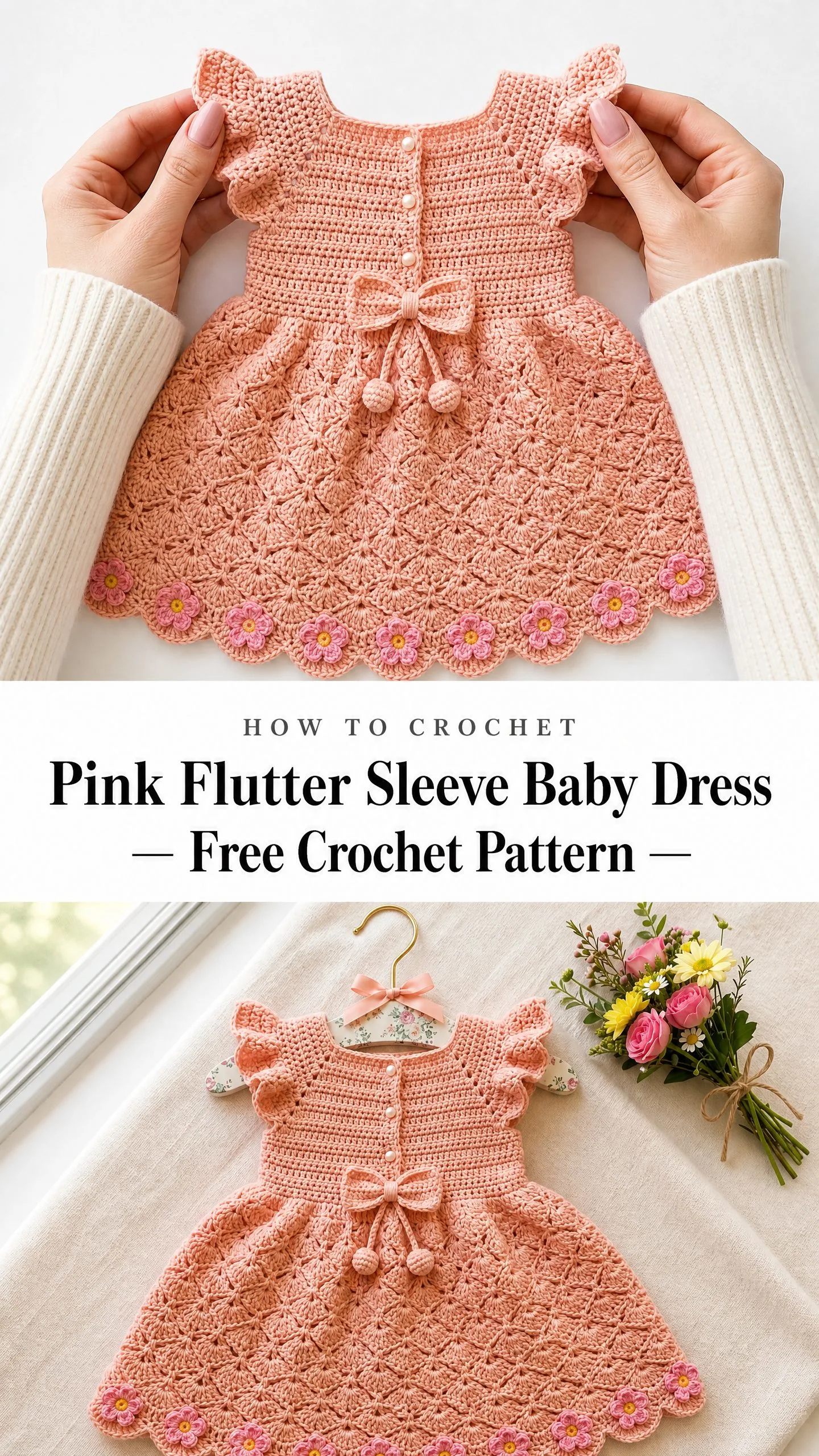 Pink Flutter Sleeve Baby Dress Free Crochet Pattern