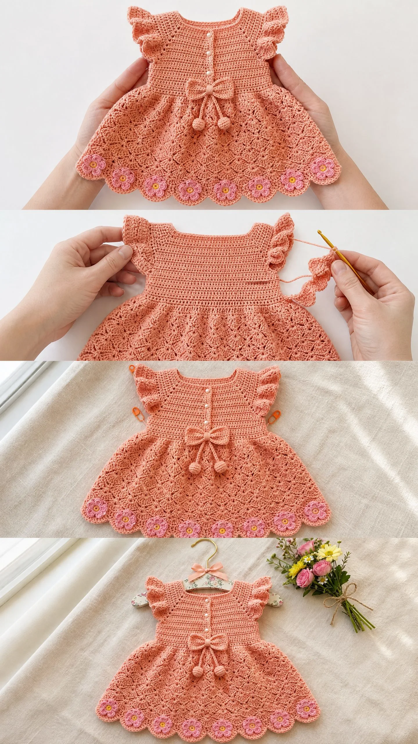 Pink Flutter Sleeve Baby Dress Free Crochet Pattern