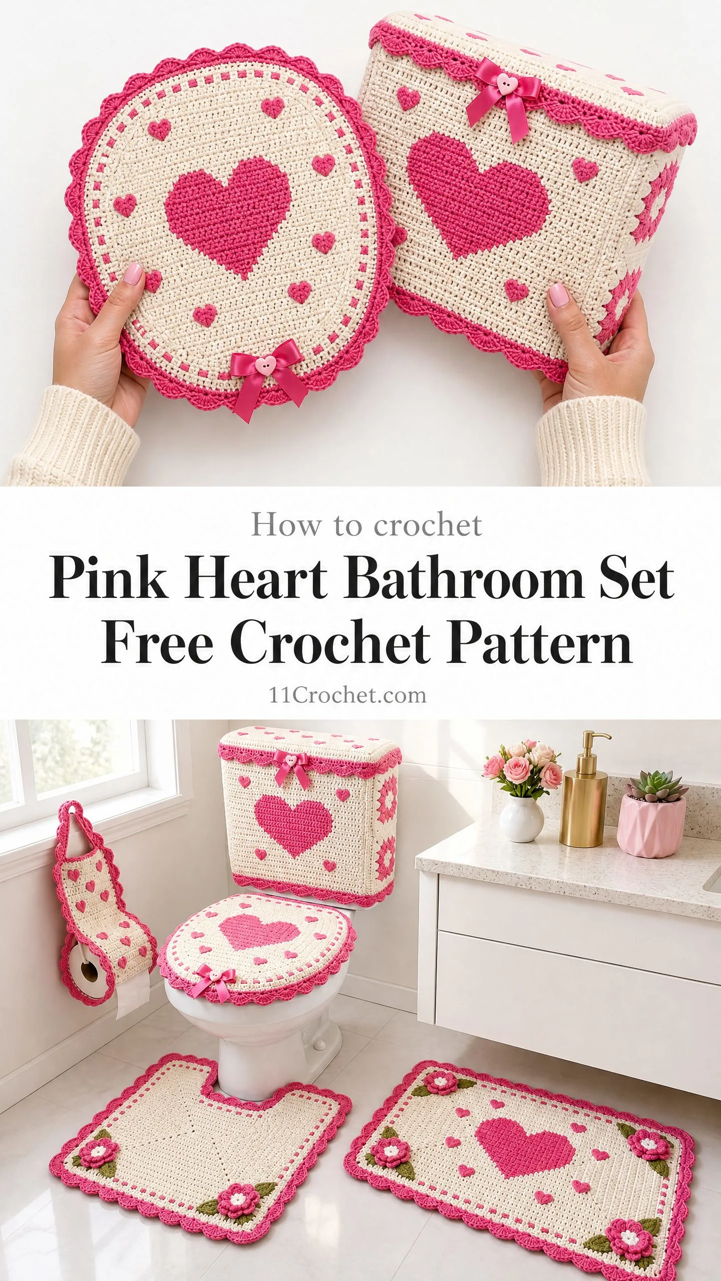 Pink Heart Bathroom Set Free Crochet Pattern
