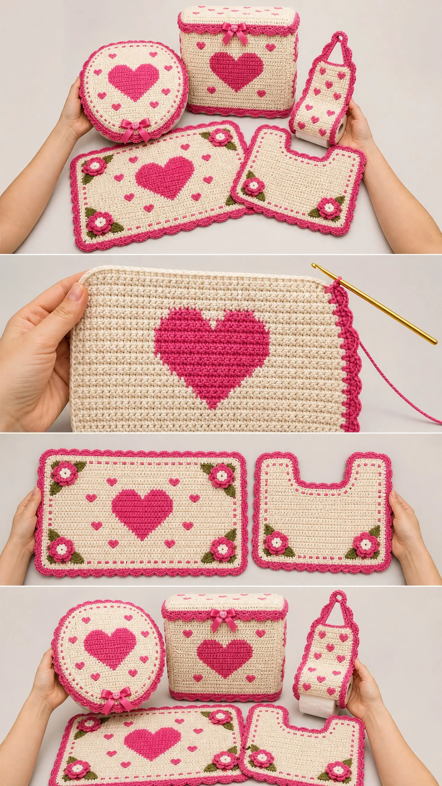 Pink Heart Bathroom Set Free Crochet Pattern