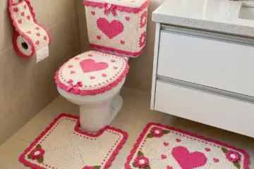Pink Heart Bathroom Set Free Crochet Pattern