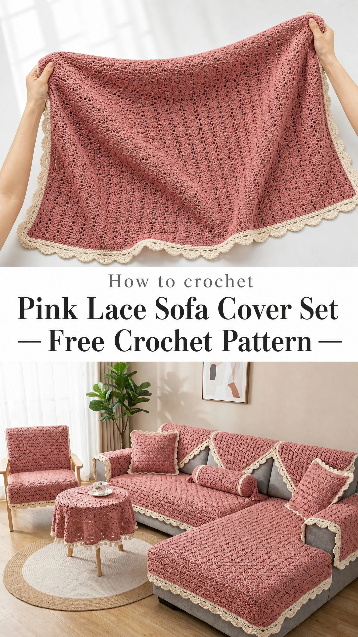Pink Lace Sofa Cover Set Free Crochet Pattern