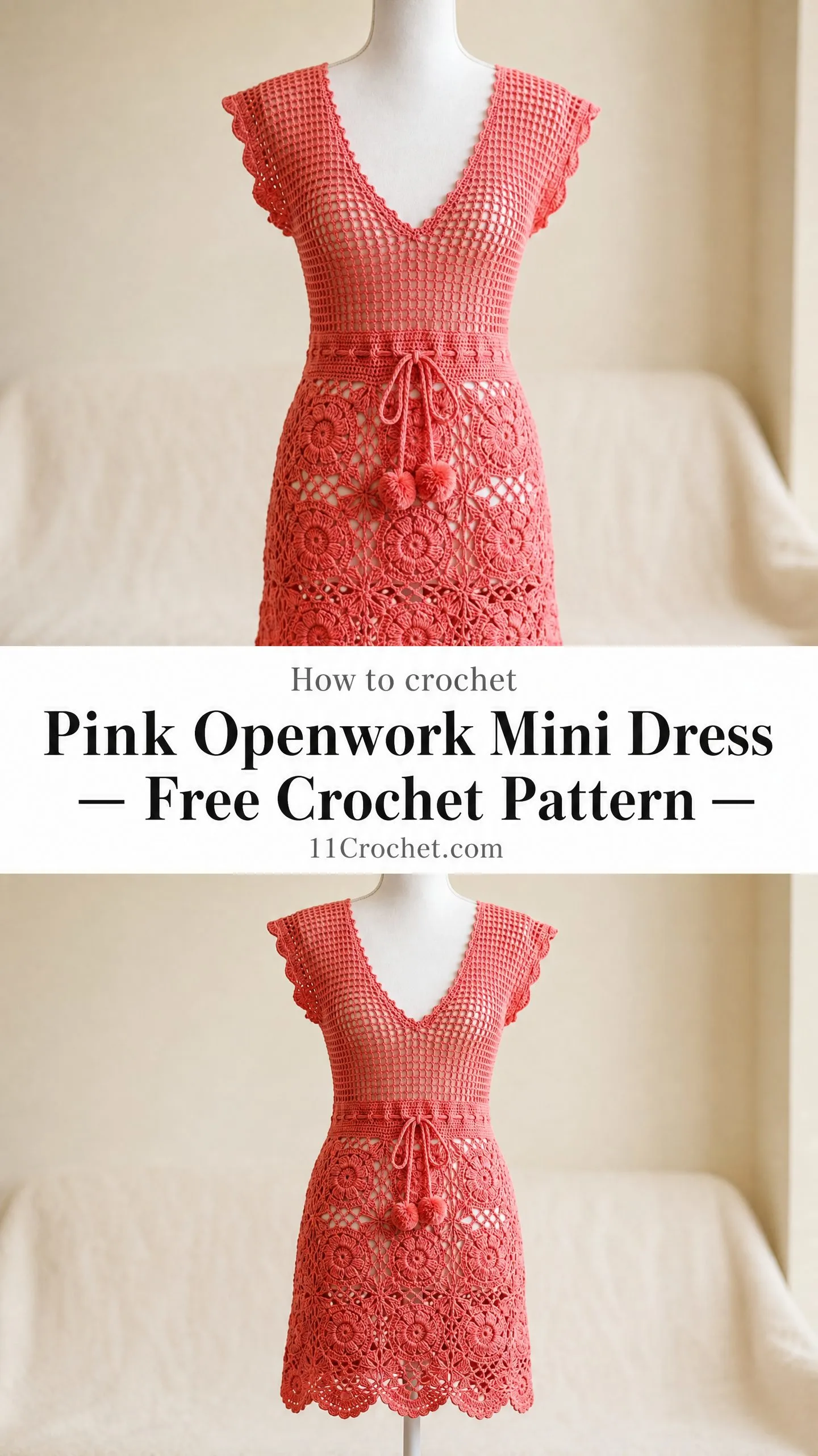 Pink Openwork Mini Dress Free Crochet Pattern