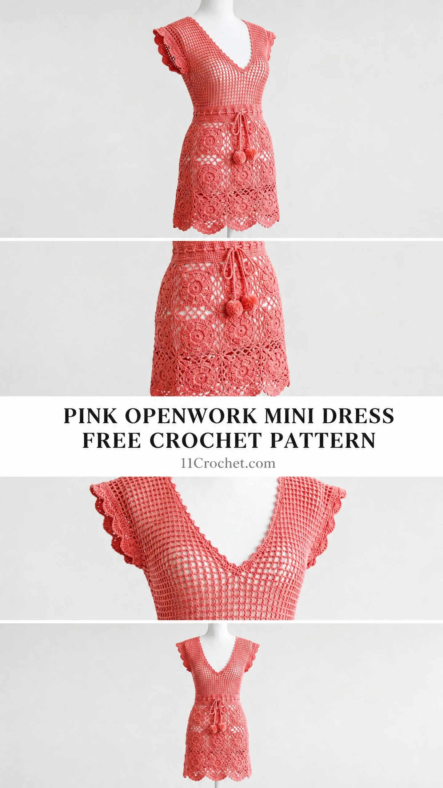 Pink Openwork Mini Dress Free Crochet Pattern