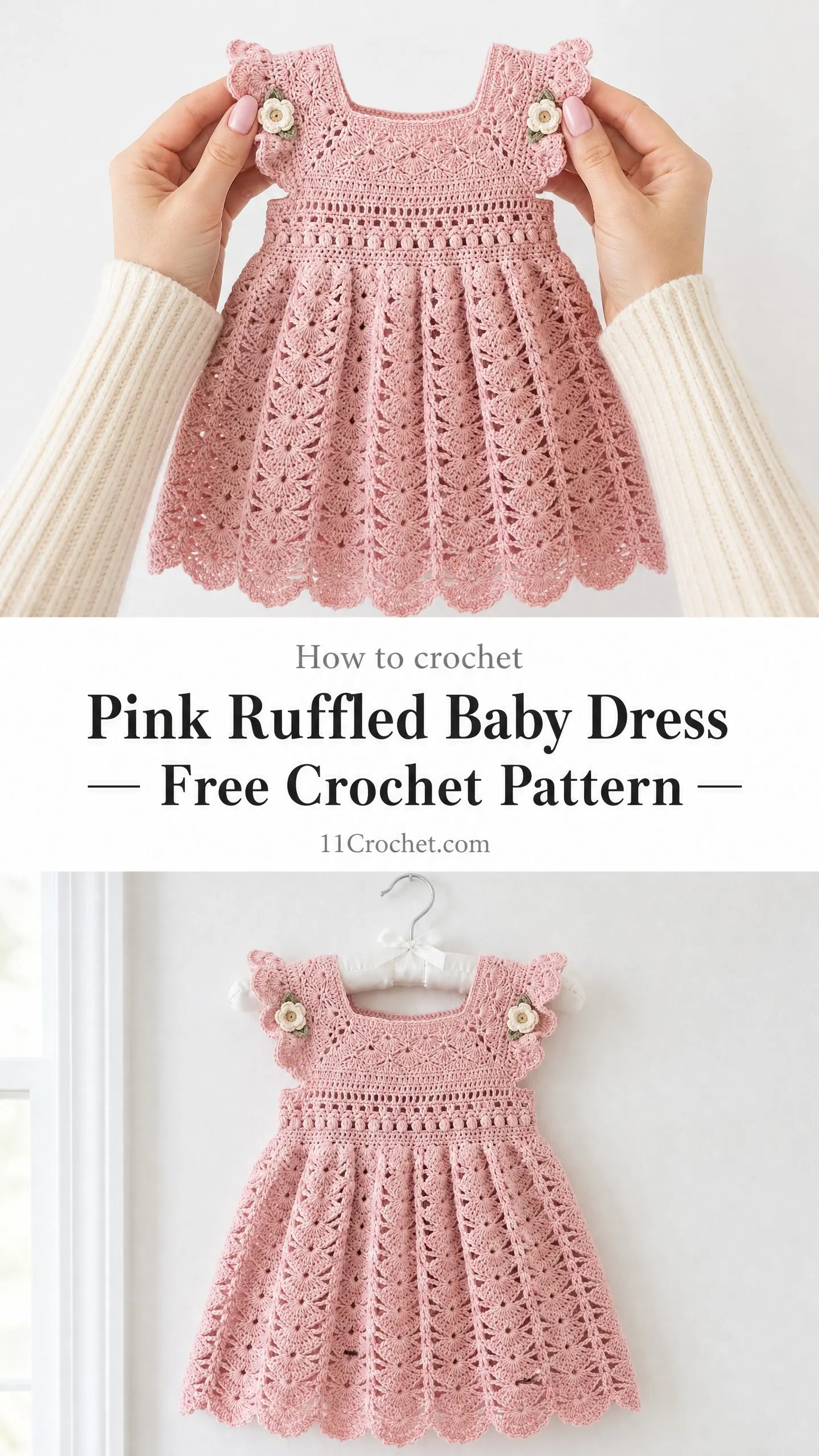 Pink Ruffled Baby Dress Free Crochet Pattern