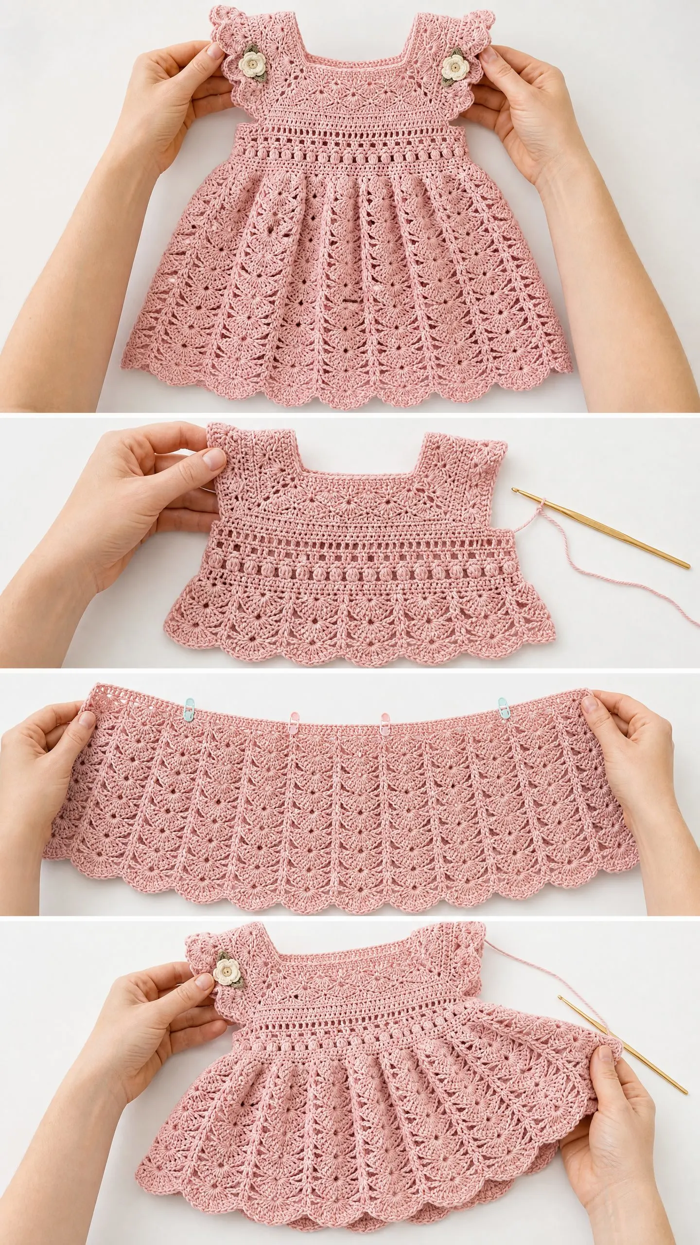 Pink Ruffled Baby Dress Free Crochet Pattern