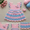 Pink and Blue Ruffled Baby Dress Free Crochet Pattern