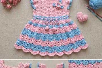 Pink and Blue Ruffled Baby Dress Free Crochet Pattern